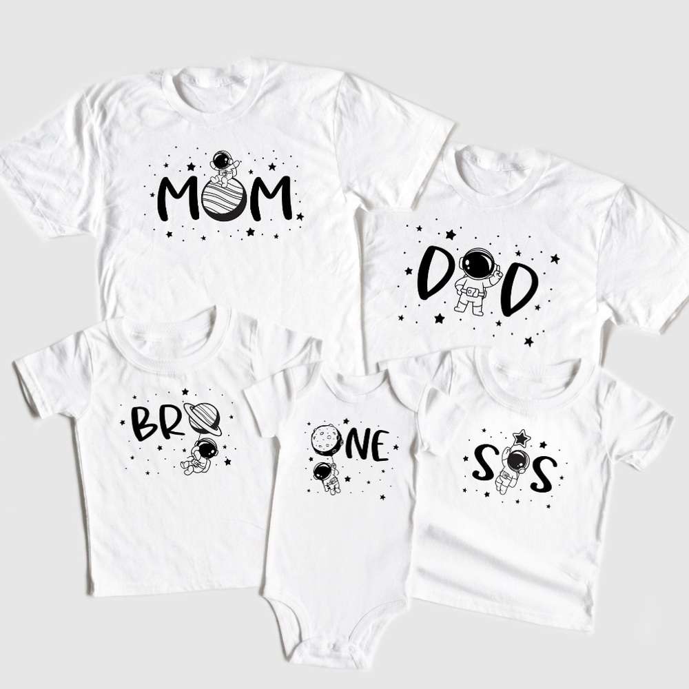 First Birthday Space Theme T-Shirts / Onesie Matching Family Set